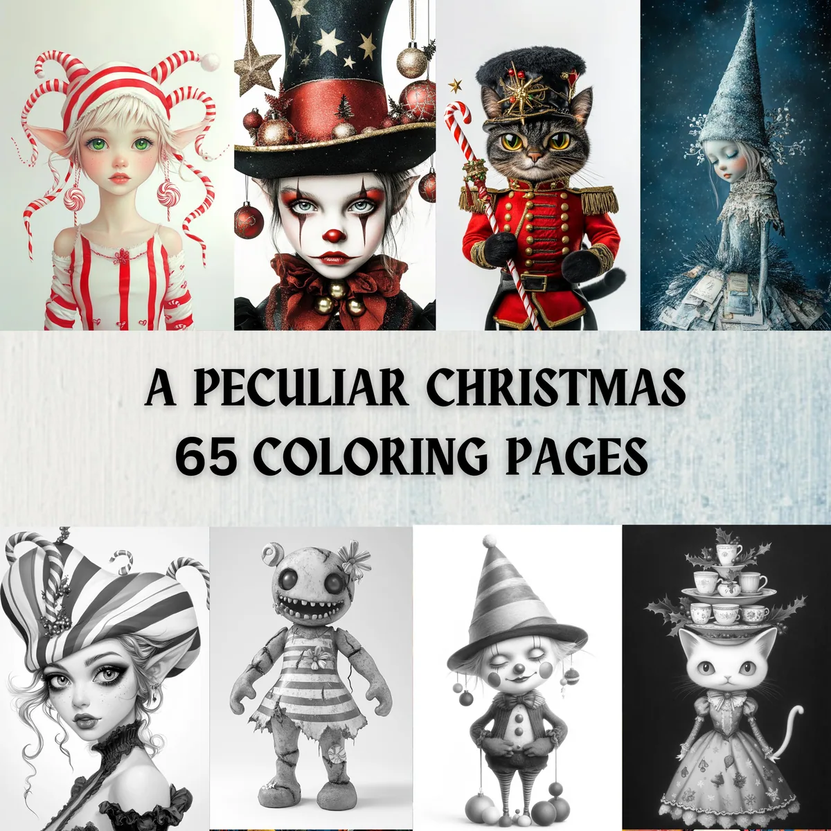 A Peculiar Christmas Grayscale Coloring Pages