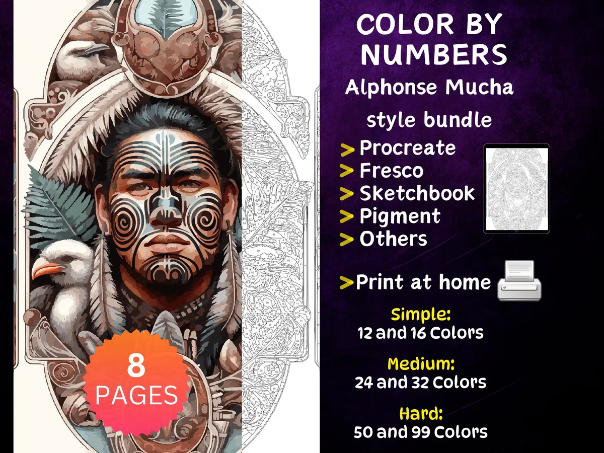 Alphonse Mucha Pages Color by Number