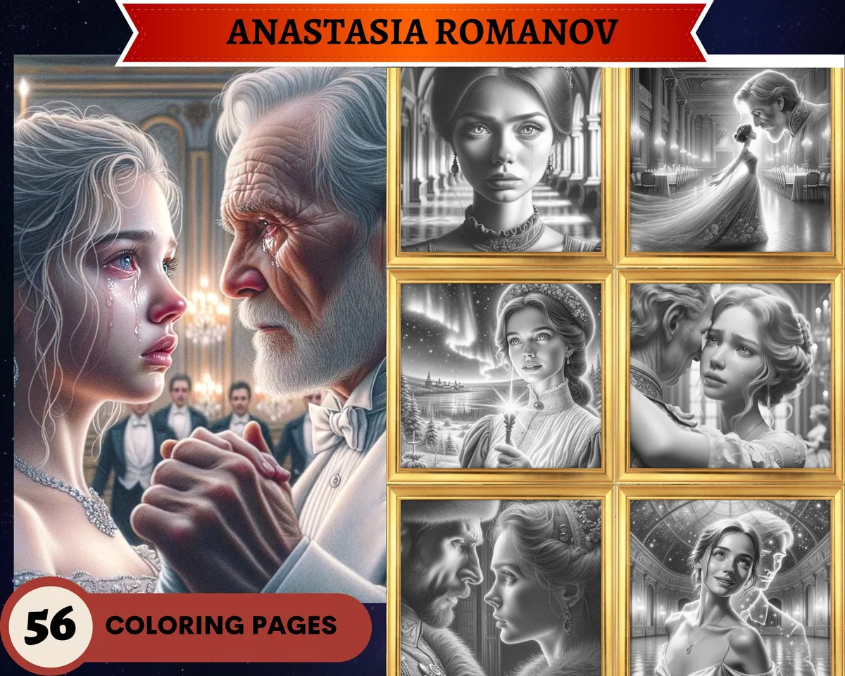 Anastasia Romanov Grayscale Coloring Pages