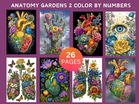 Anatomy Gardens 2 color by number pages