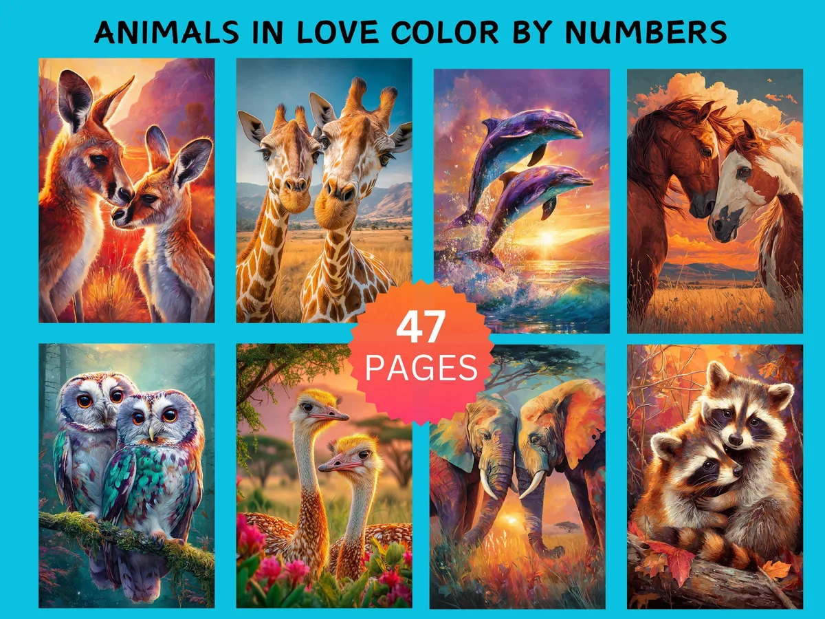 Animals in Love Color by Number