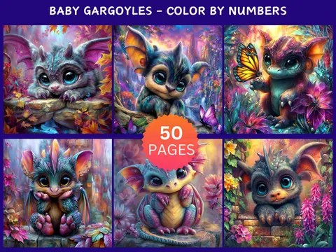 Baby Gargoyles color by number pages