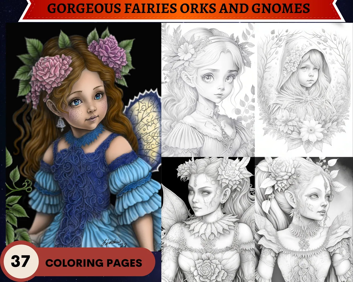 Beautiful fairies Grayscale Coloring Pages