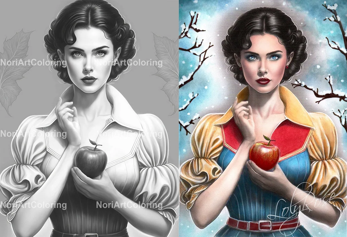 Beautiful Snow White Grayscale Coloring Pages