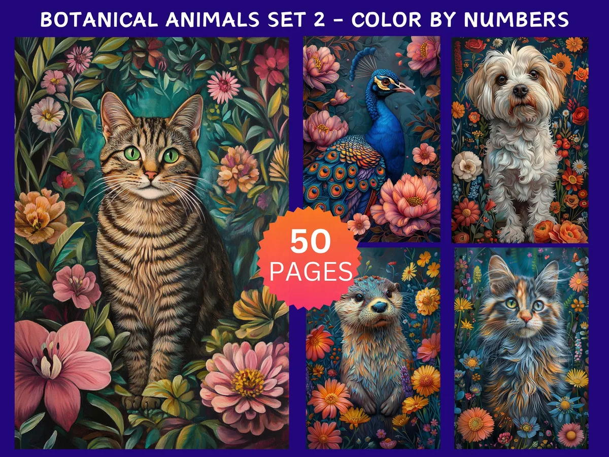 Botanical Animals Set 2 Color by Number