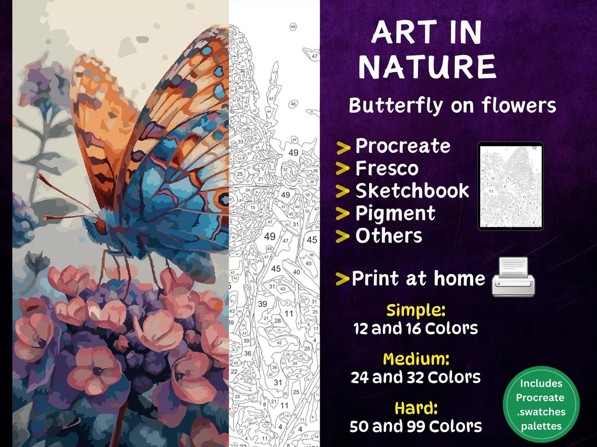 Butterfly on Flowers Color by Number