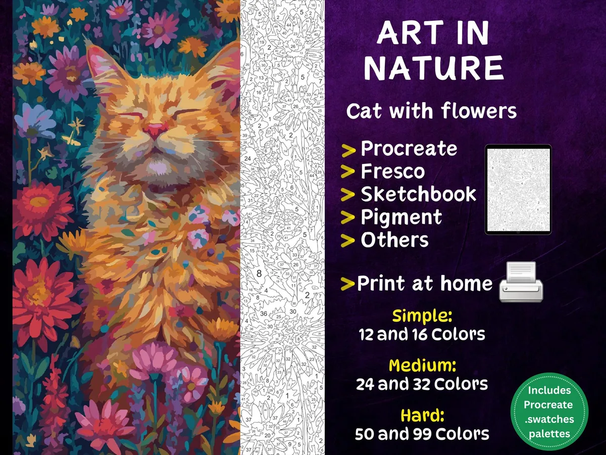 Cat flowers Color by Number