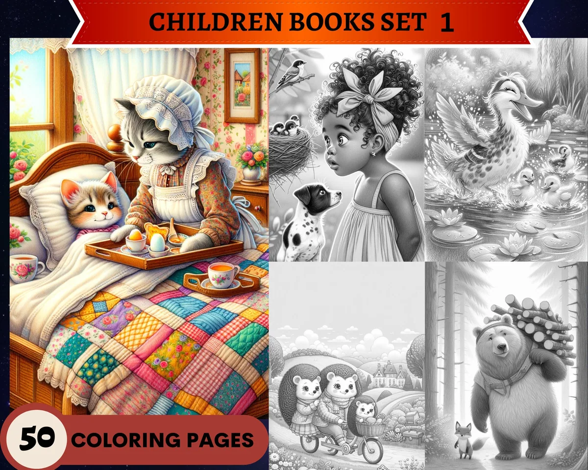 Children Books Set 1 Grayscale Coloring Pages