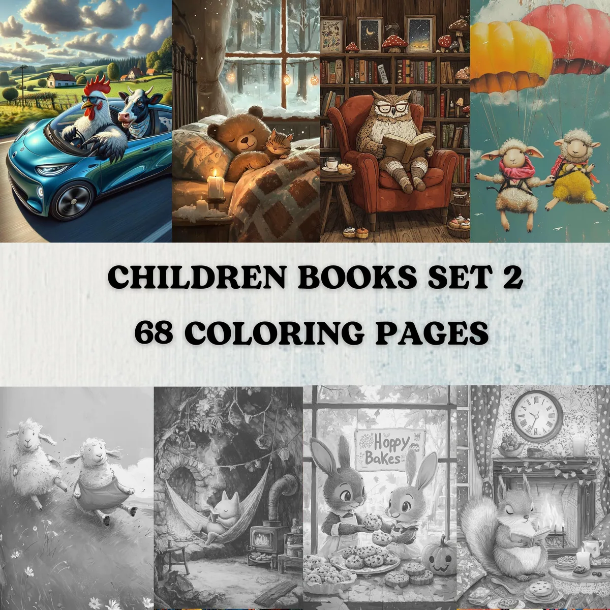 Children Books Set 2 Grayscale Coloring Pages