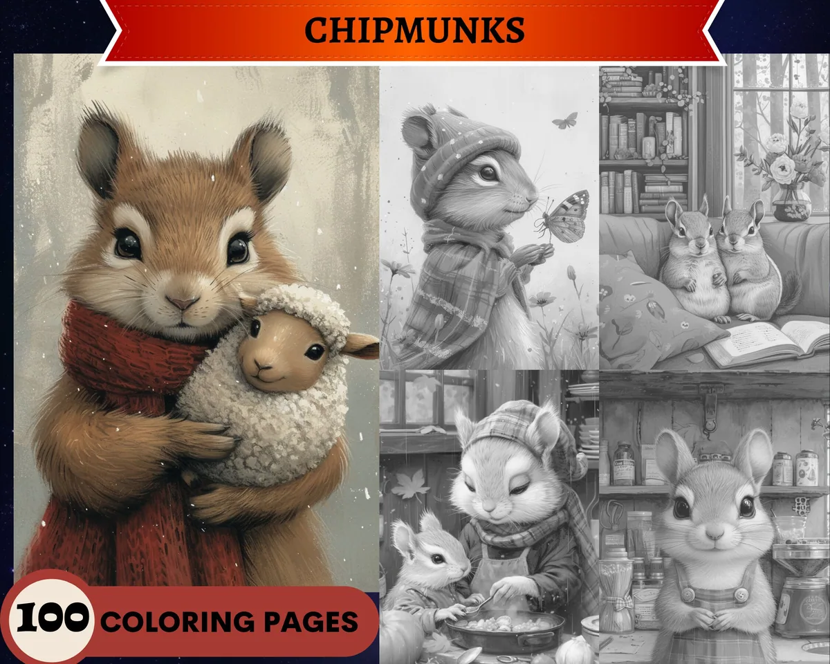 Chipmunks Grayscale Coloring Pages