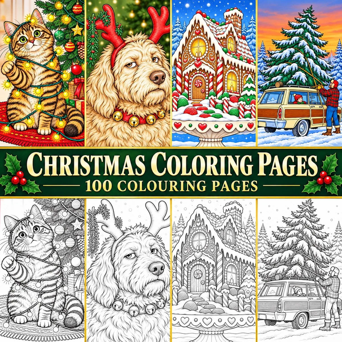 Christmas Grayscale Coloring Pages