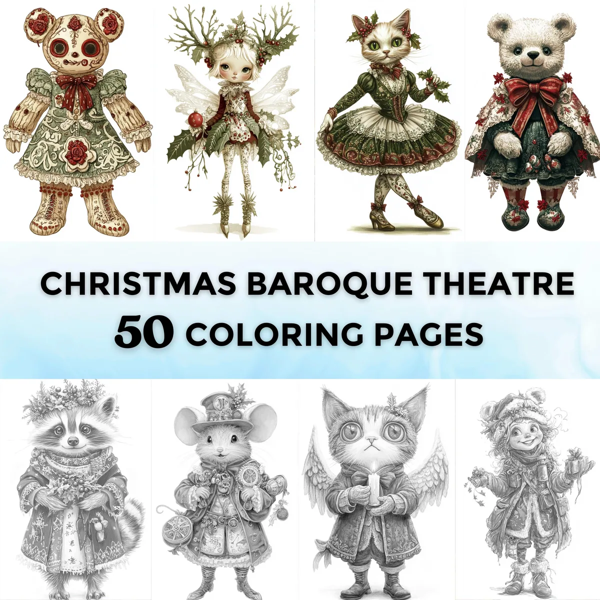 Christmas Baroque Theatre Grayscale Coloring Pages