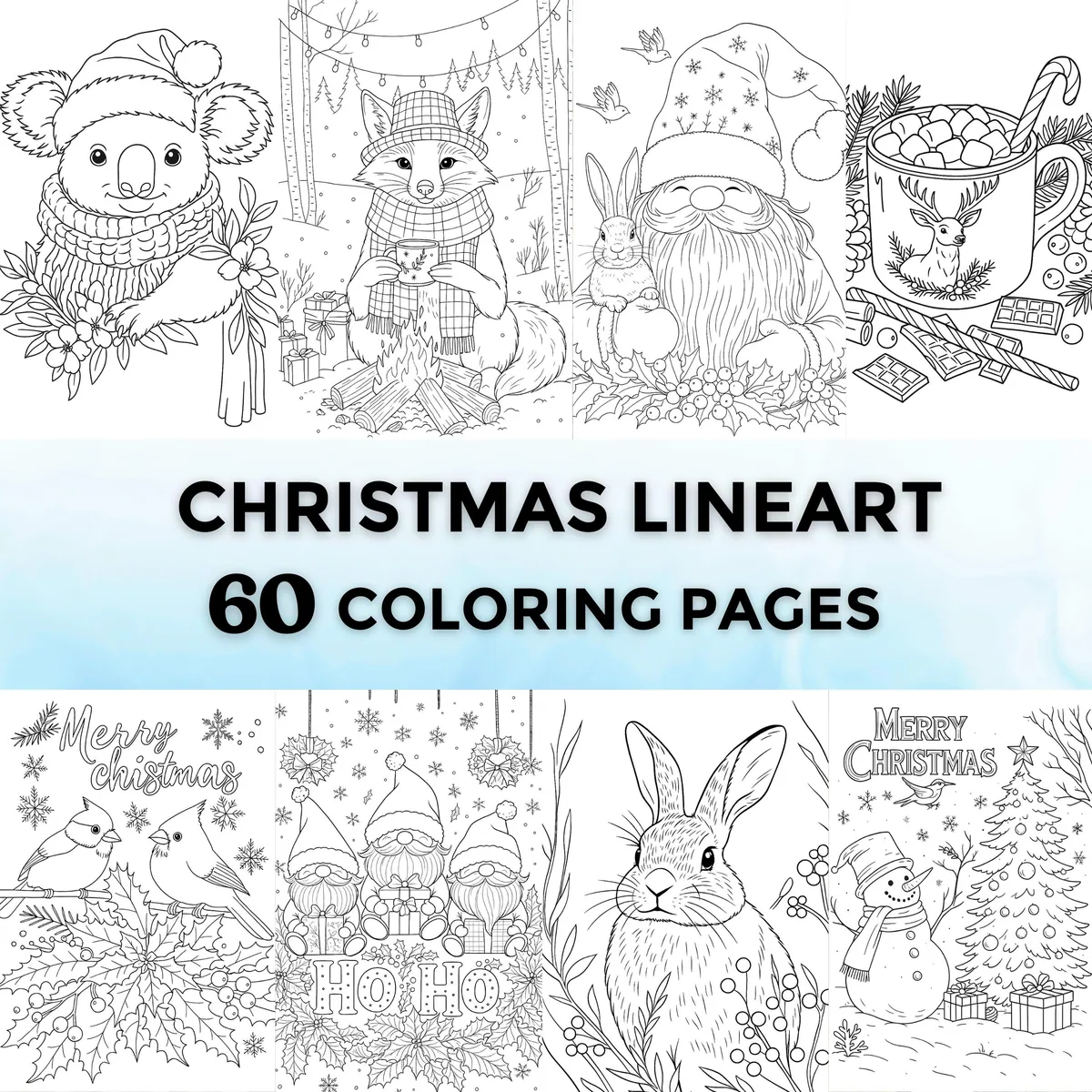 Christmas Lineart Grayscale Coloring Pages