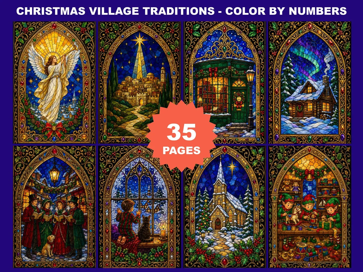 Christmas Village Traditions Color by Number