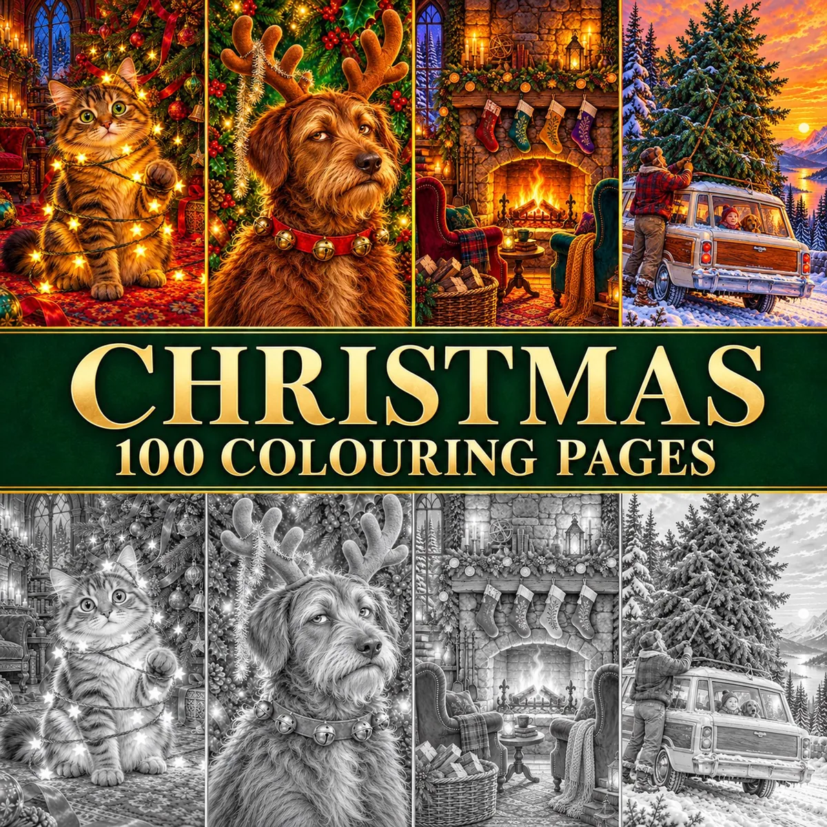 Christmas Grayscale Coloring Pages