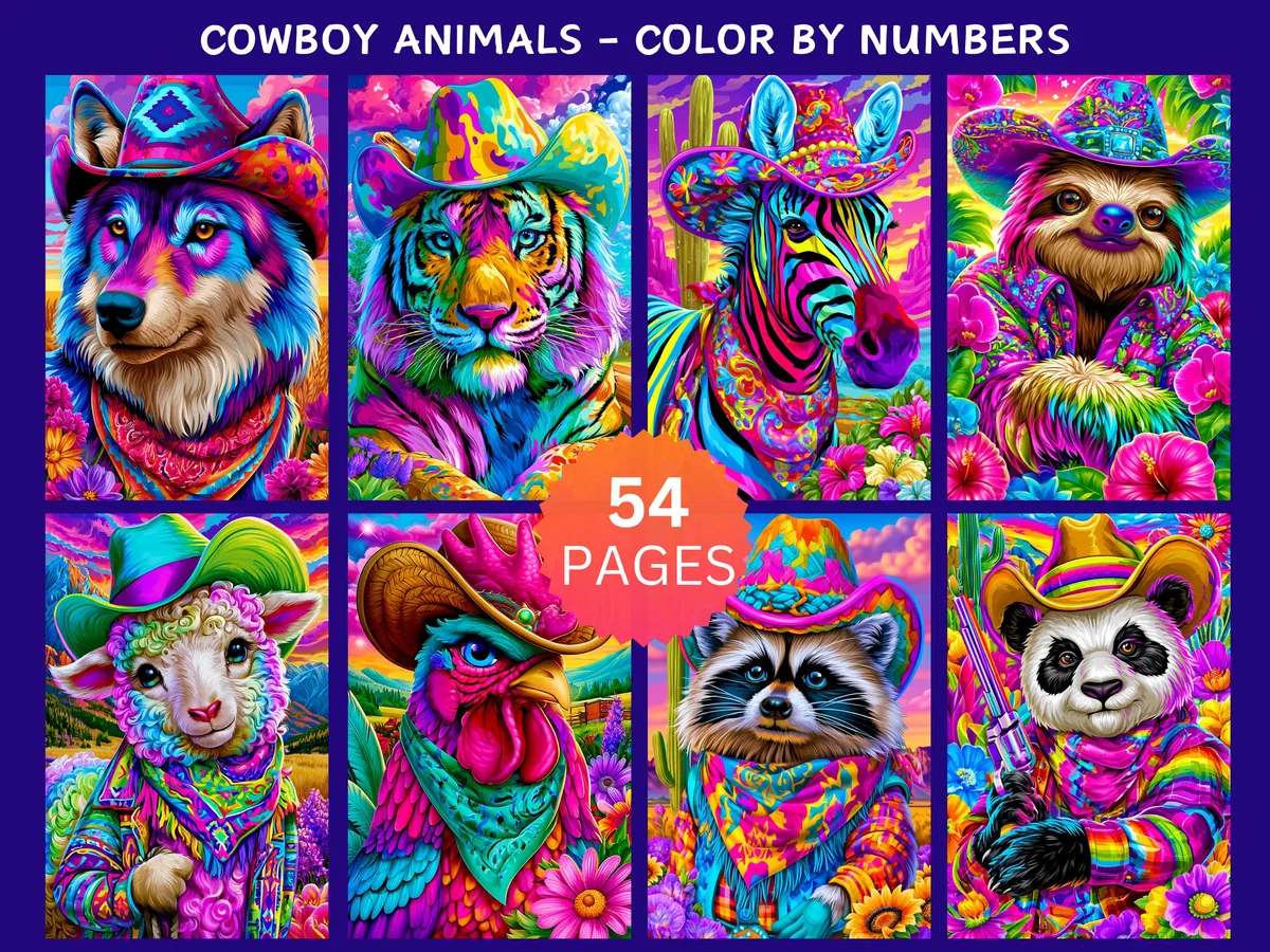 Cowboy Animals Color by Number