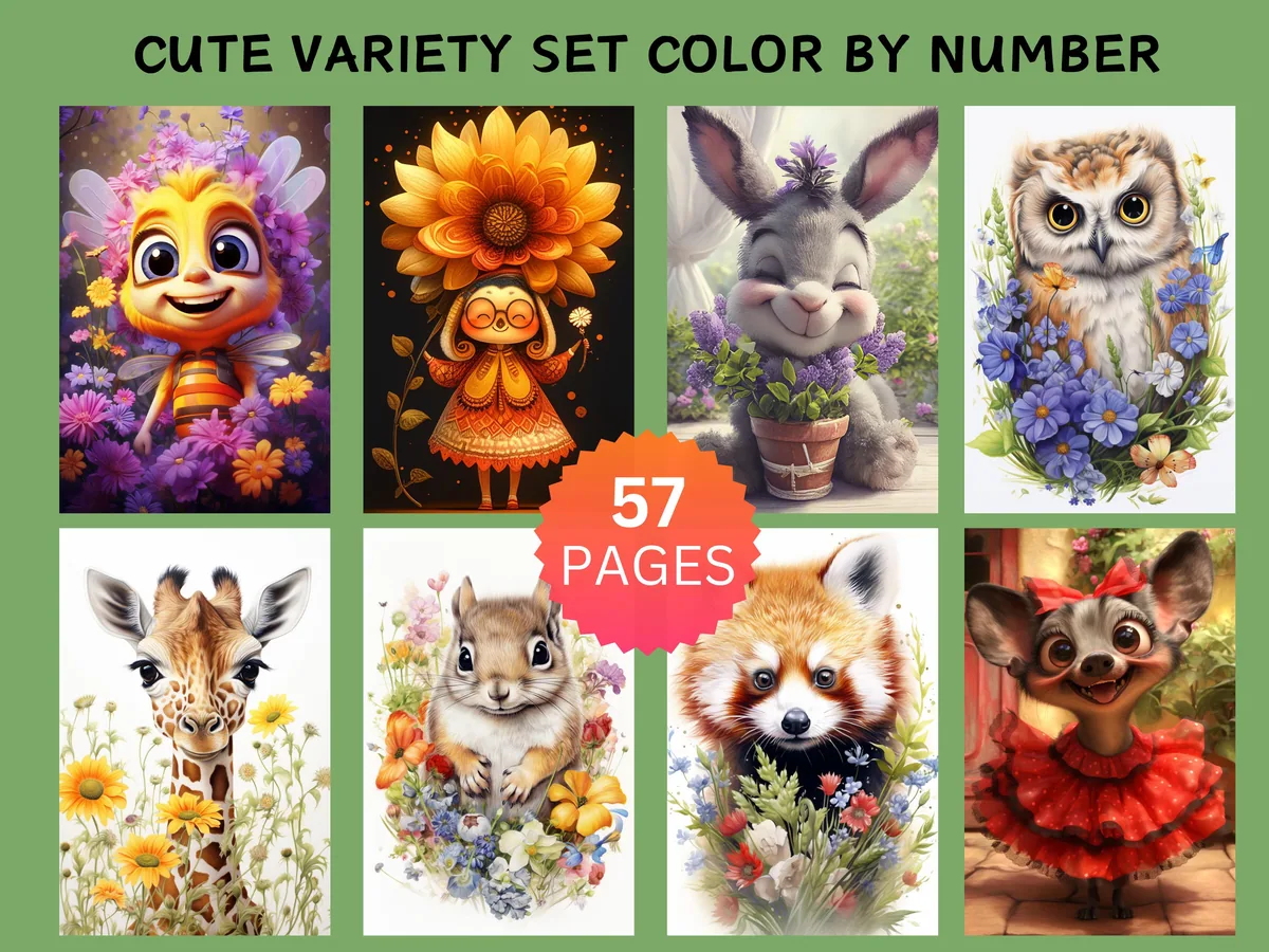 Cute Variety Set Baby Animals Color by Number