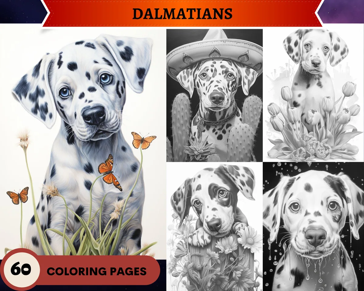 Dalmatians Grayscale Coloring Pages