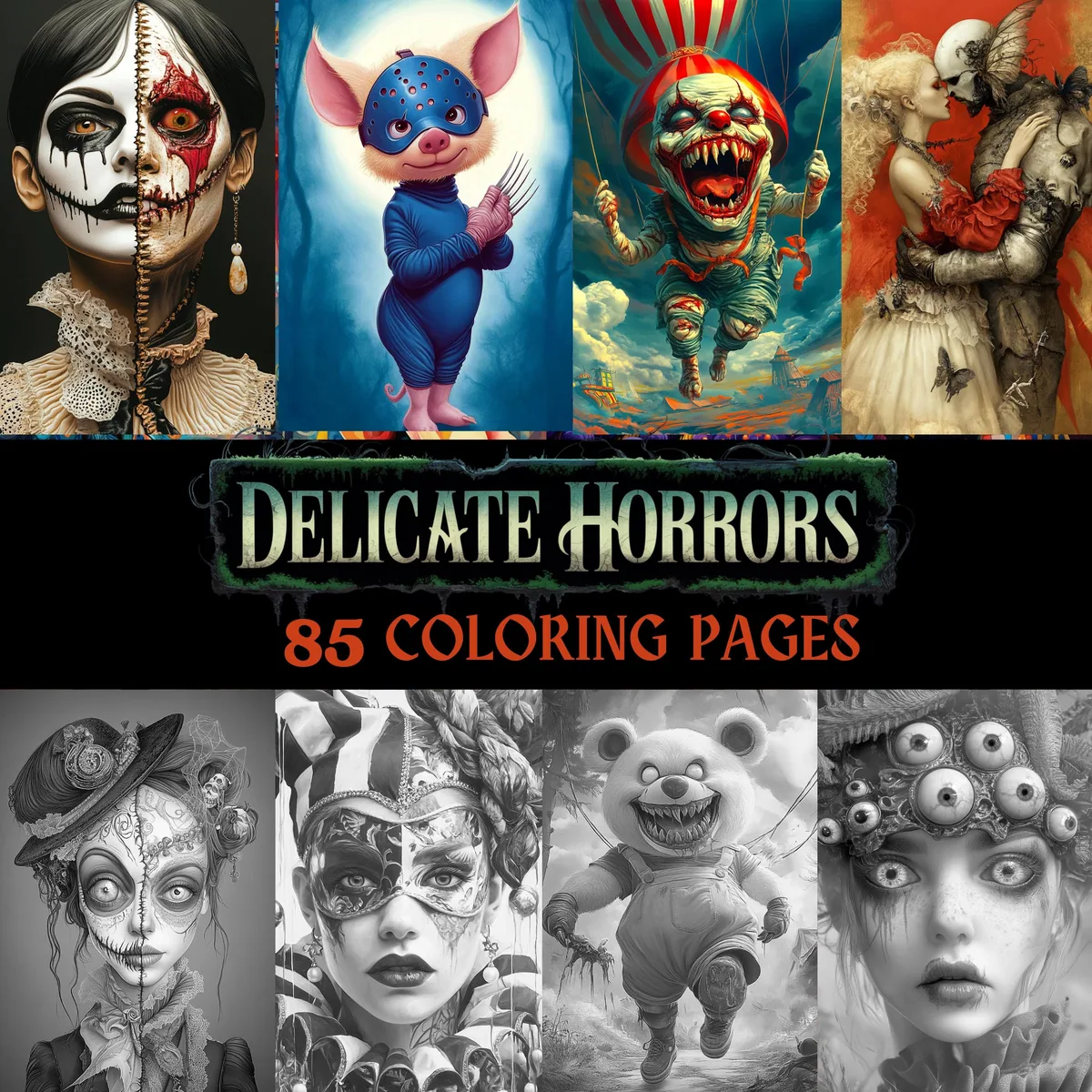 Delicate Horrors Grayscale Coloring Pages