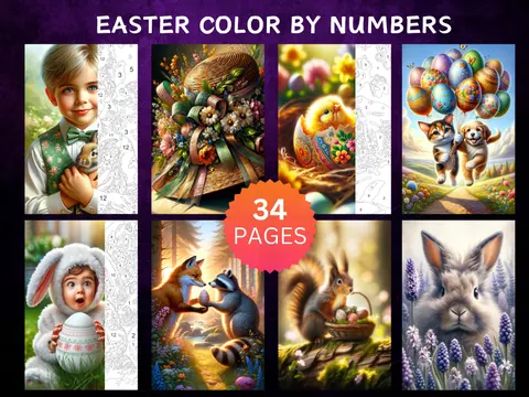 Easter color by number pages