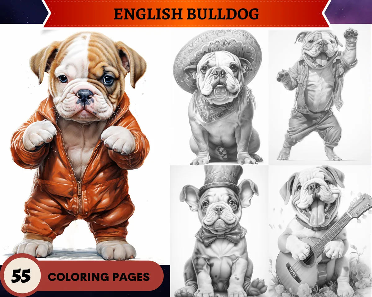 English Bulldog Grayscale Coloring Pages