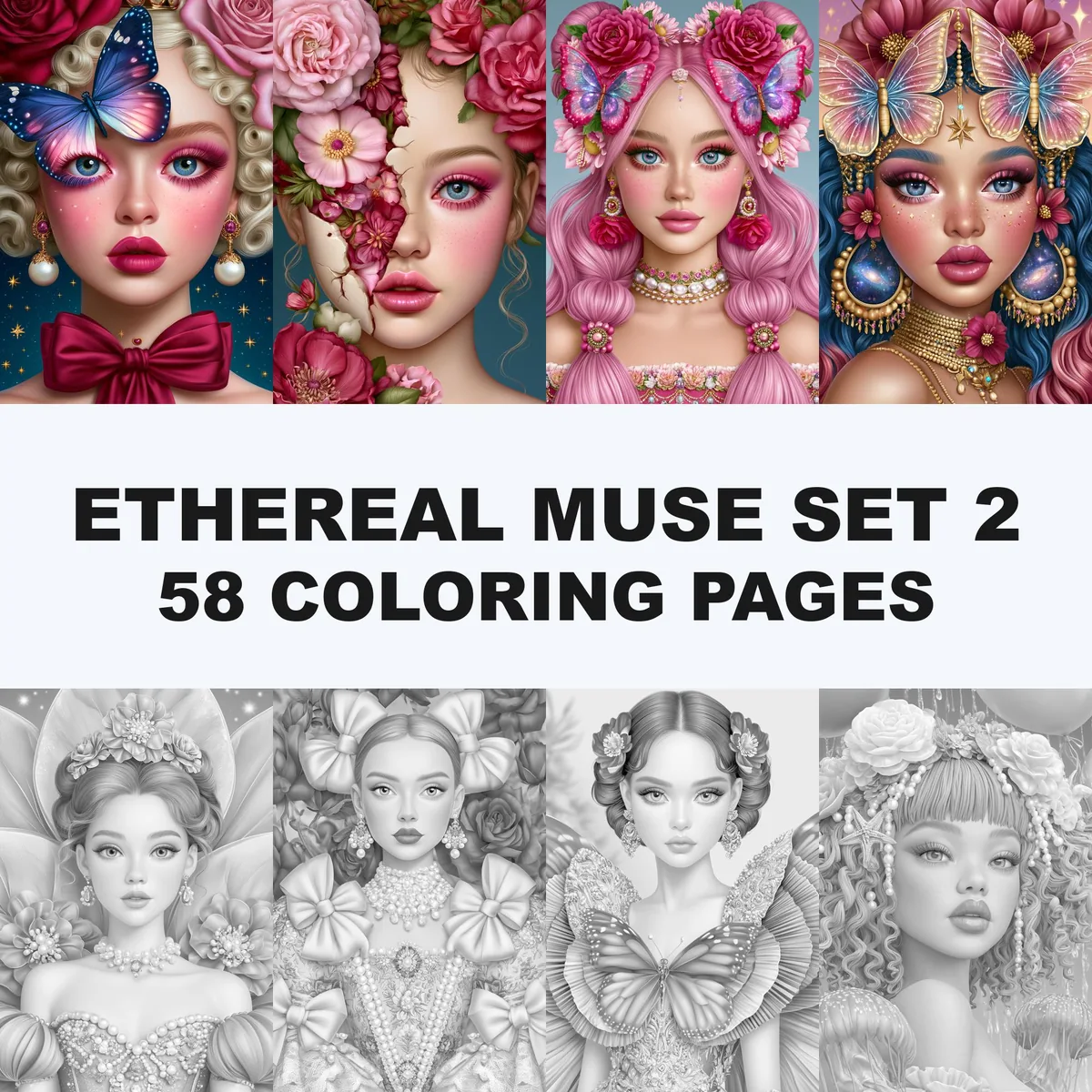 Ethereal Muse Grayscale Coloring Pages