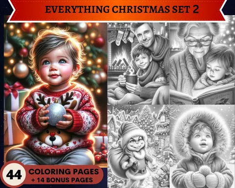 Everything Christmas Set 2 grayscale coloring pages