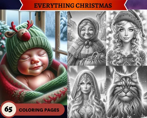 Everything Christmas grayscale coloring pages