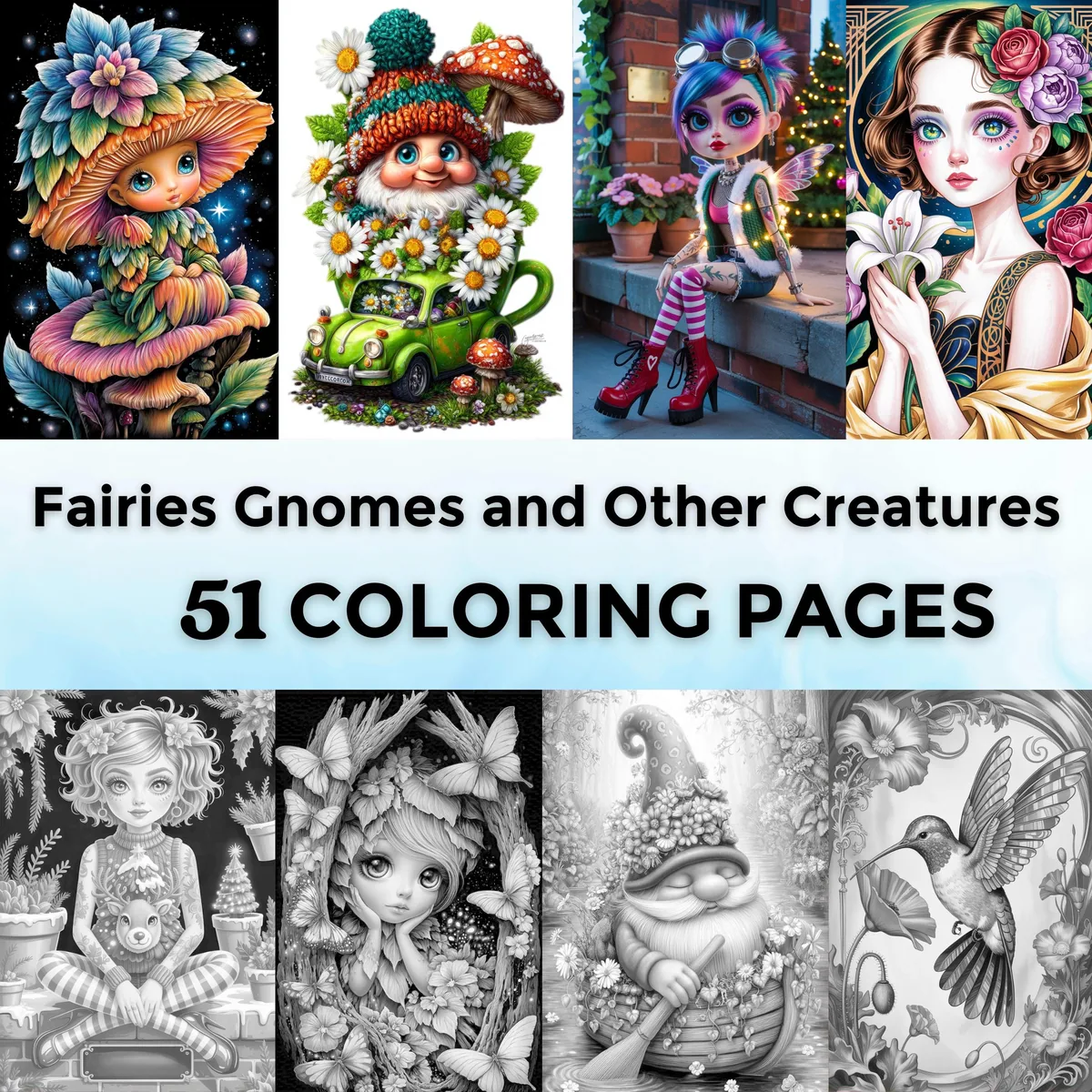 Fairies Gnomes and Other Creatures Grayscale Coloring Pages