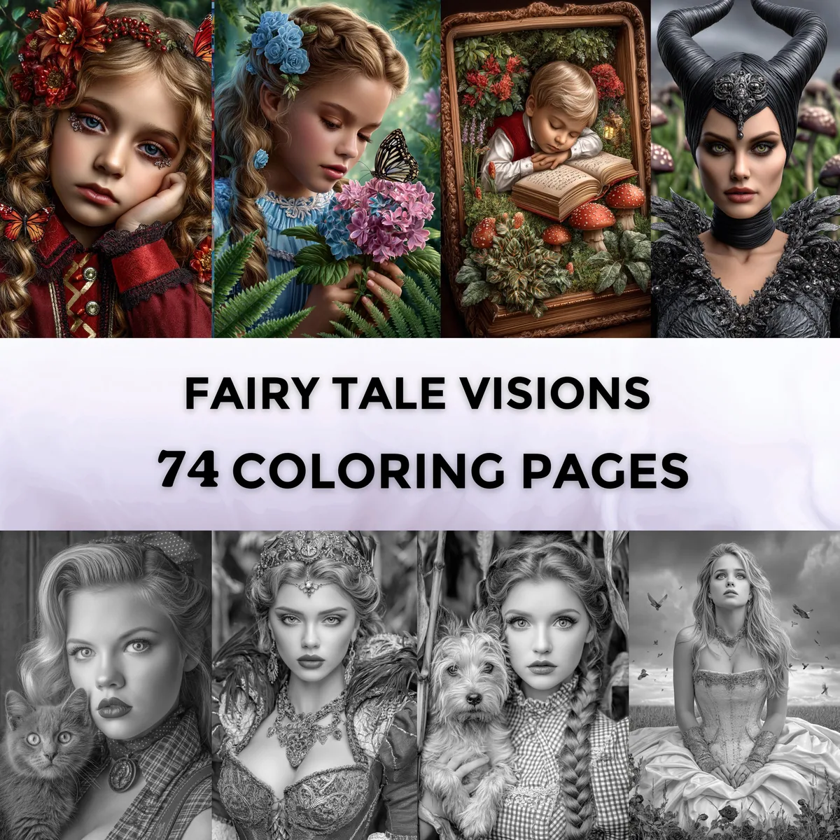 Fairy Tale Visions Grayscale Coloring Pages