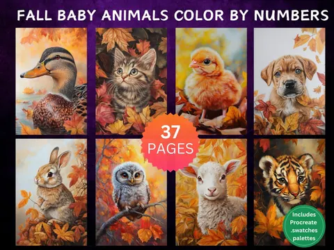 Fall Baby Animals Whole Bundle color by number pages