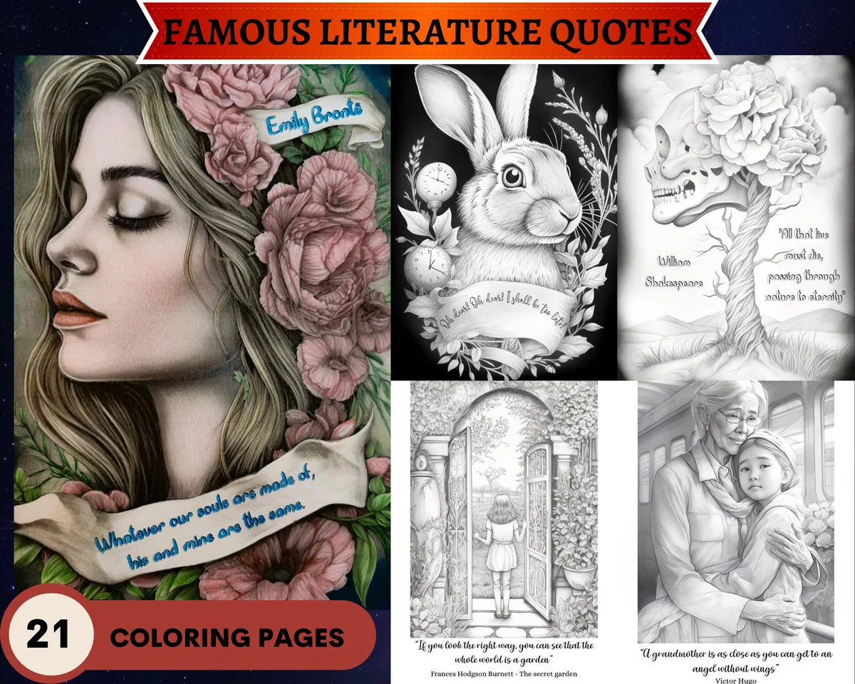 Famous Literature Quotes Grayscale Coloring Pages