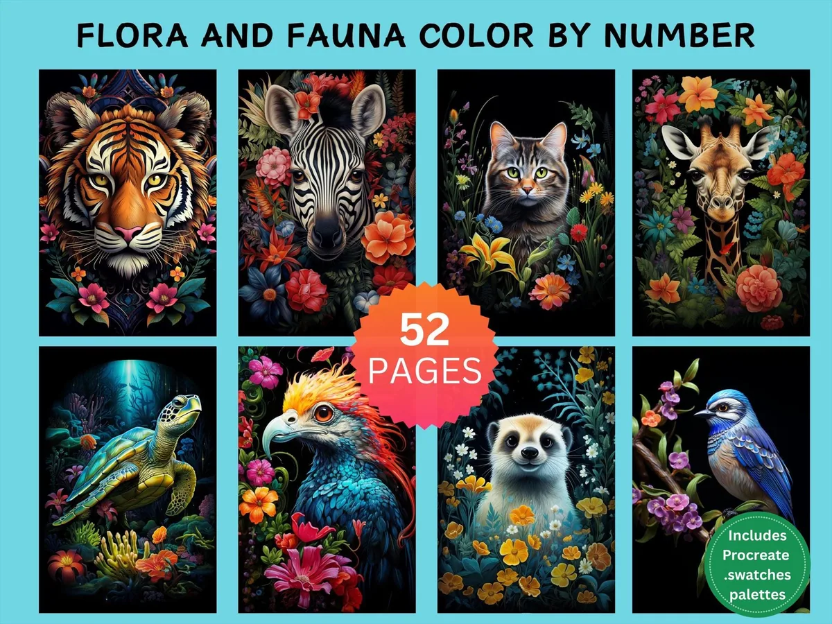 Flora and Fauna Fantasia Color by Number