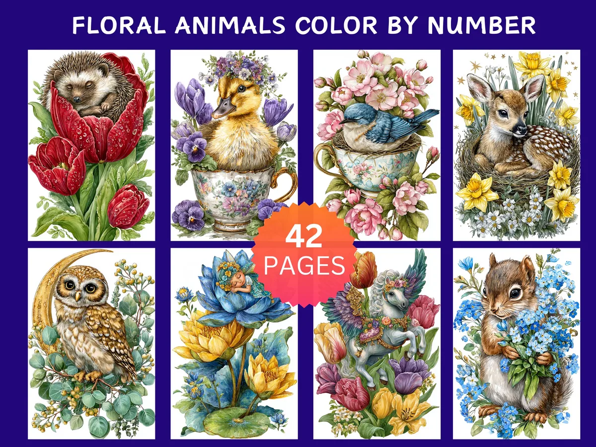 Floral Animal Fairytales Color by Number