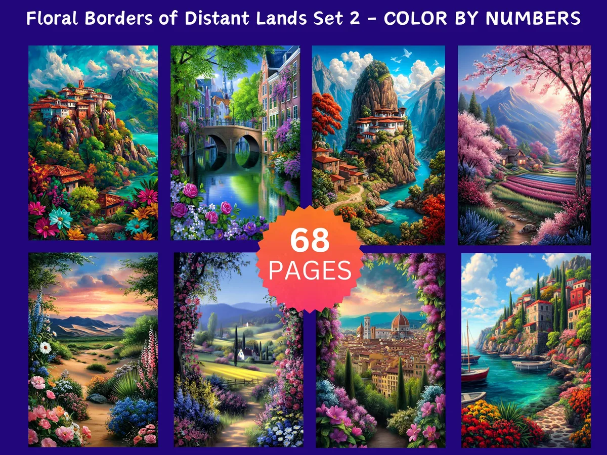 Floral Borders of Distant Lands Set 2 Color by Number