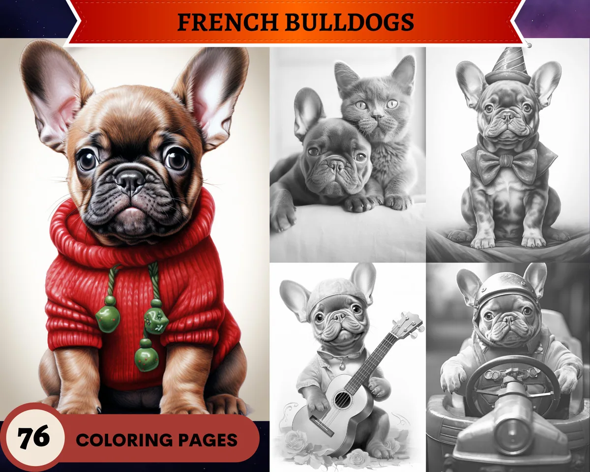 French Bulldog Grayscale Coloring Pages
