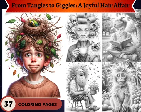 From Tangles to Giggles: A Joyful Hair Affair grayscale coloring pages