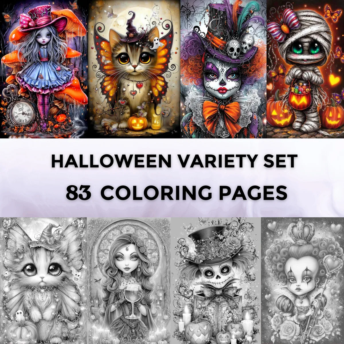 Halloween Grayscale Coloring Pages