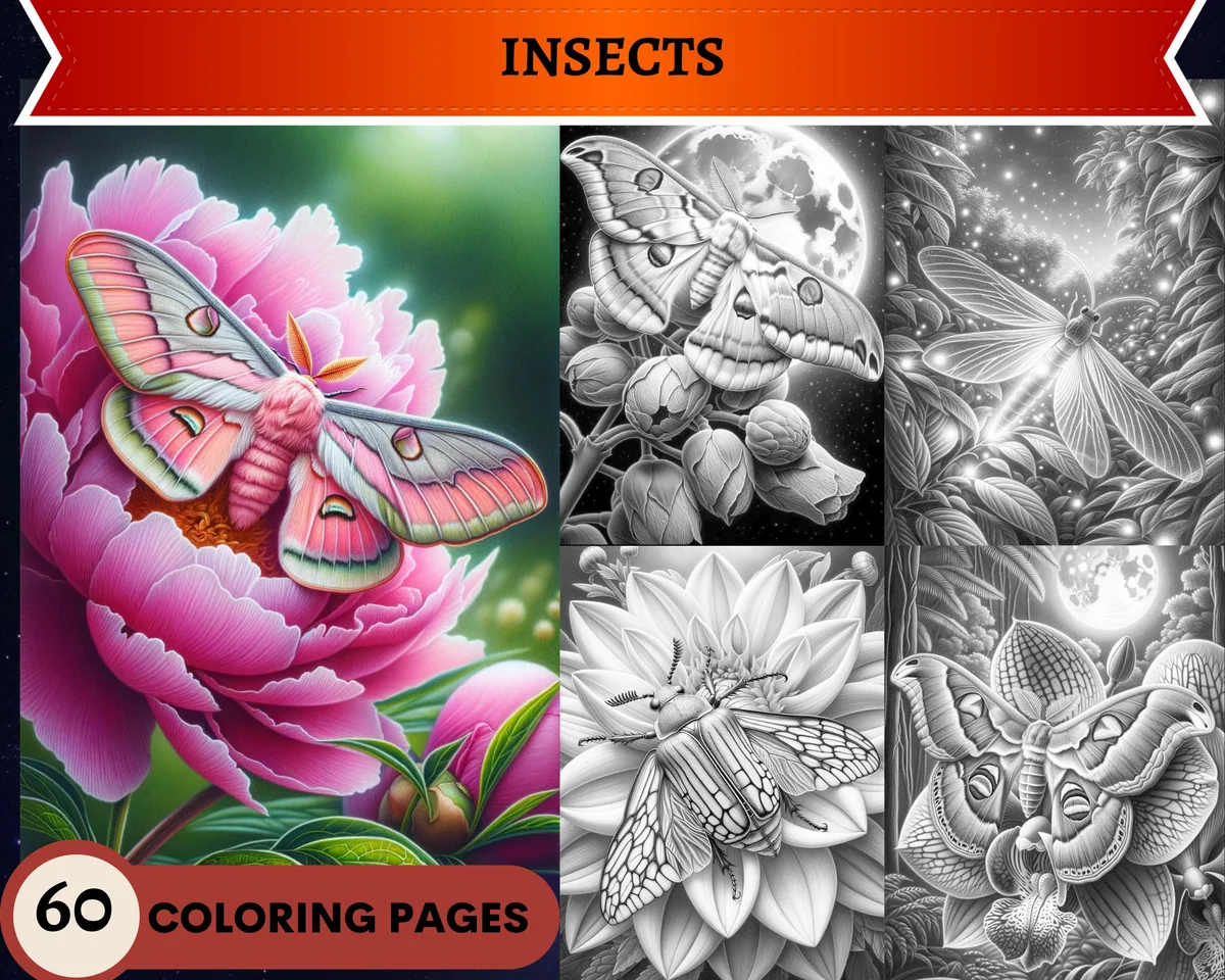 Insects in Natural Habitat Grayscale Coloring Pages