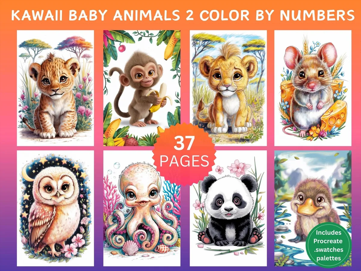 Kawaii Baby Animals Set 2 Color by Number