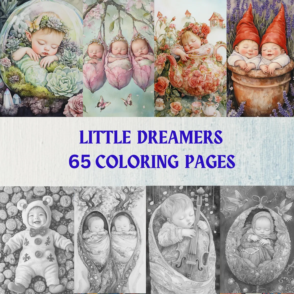 Little Dreamers Grayscale Coloring Pages