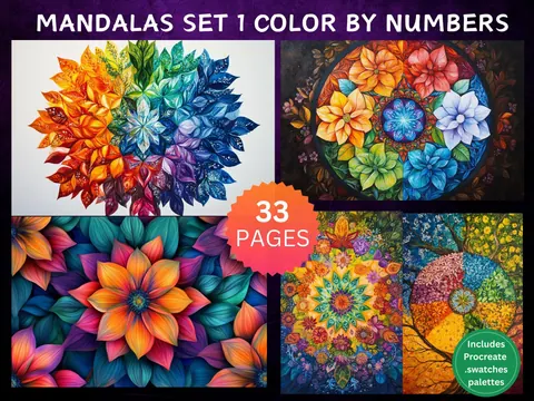 Mandalas color by number pages