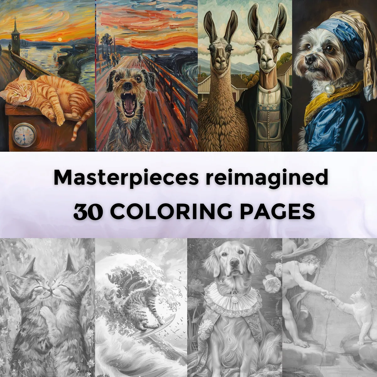 Masterpieces Reimagined Grayscale Coloring Pages