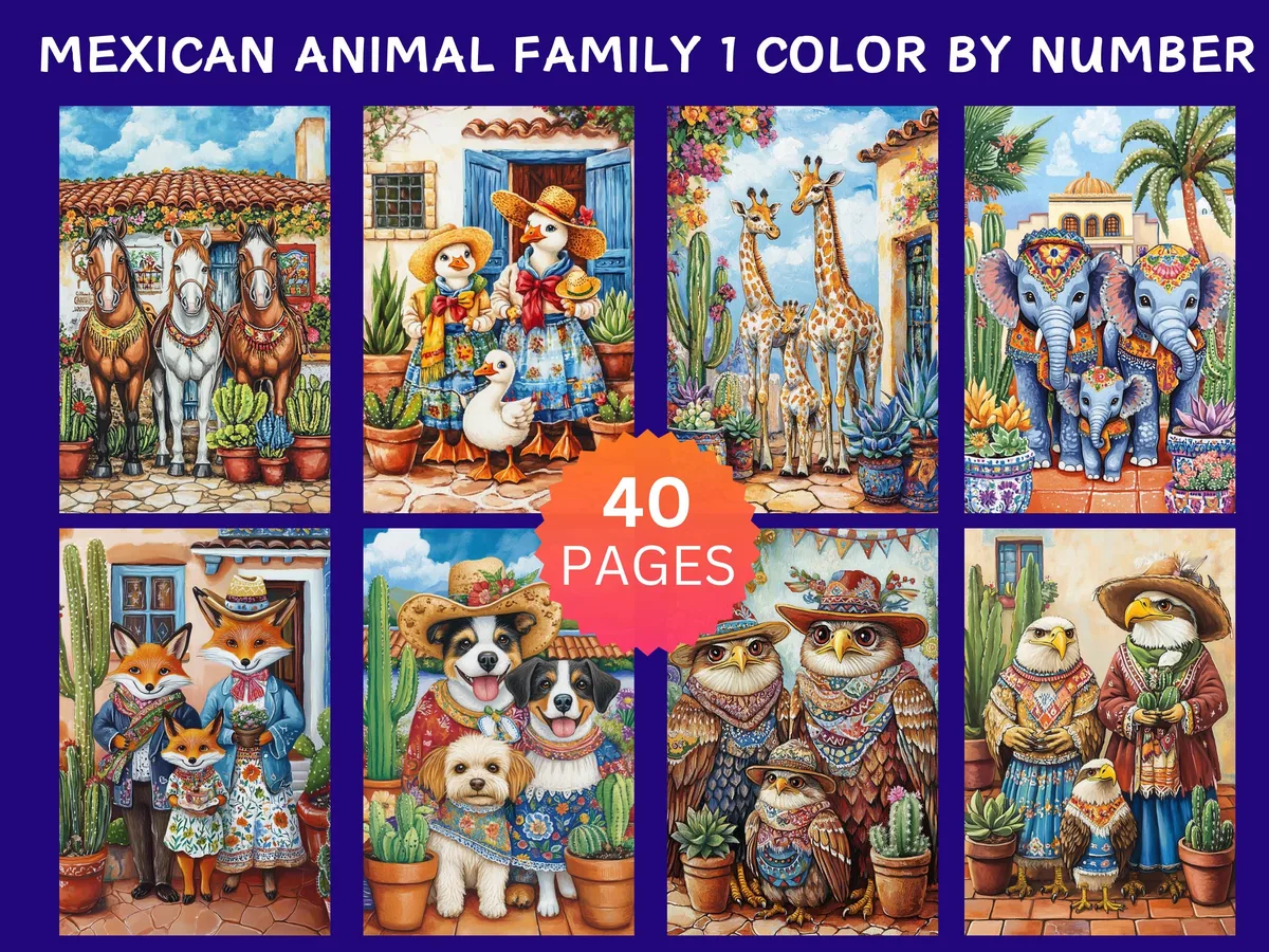 Mexican Animal Family Set 1 Color by Number