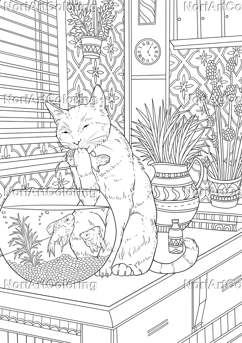 Mischievous Cats Grayscale Coloring Pages