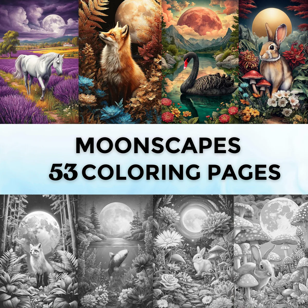 Moonscapes Grayscale Coloring Pages