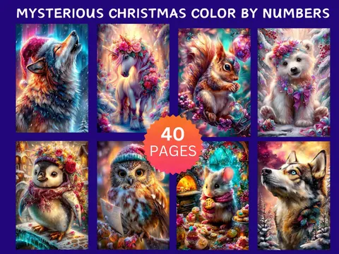 Mysterious Christmas Set 1 color by number pages