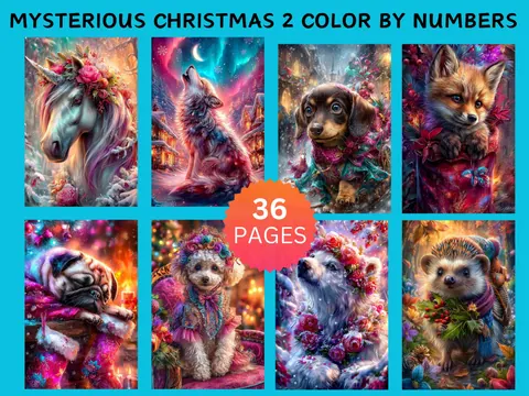 Mysterious Christmas Set 2 color by number pages