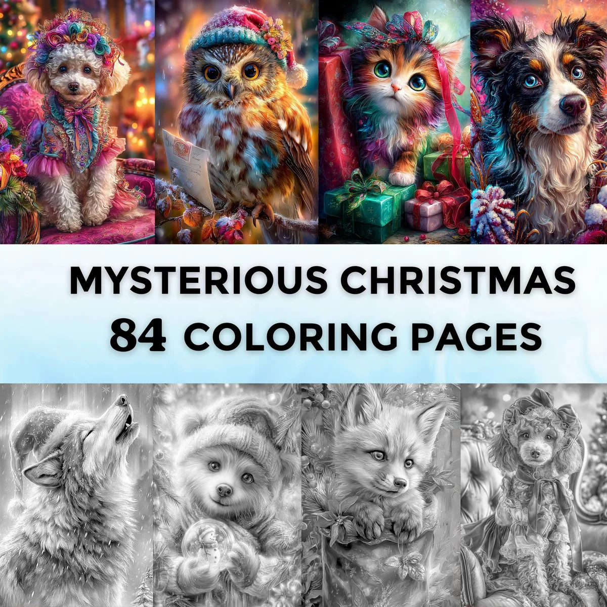 Mysterious Christmas Grayscale Coloring Pages