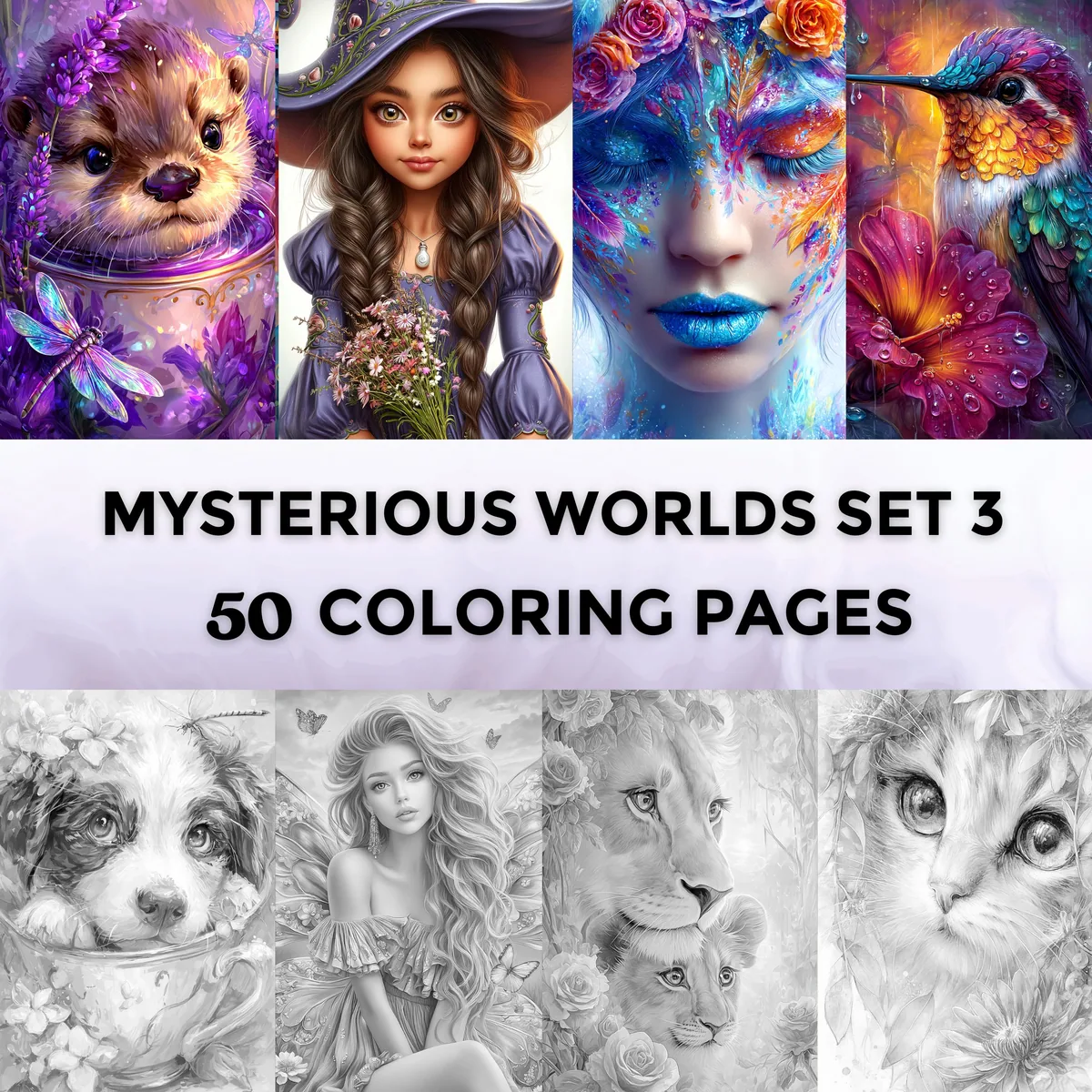 Mysterious Worlds Set 3 Grayscale Coloring Pages